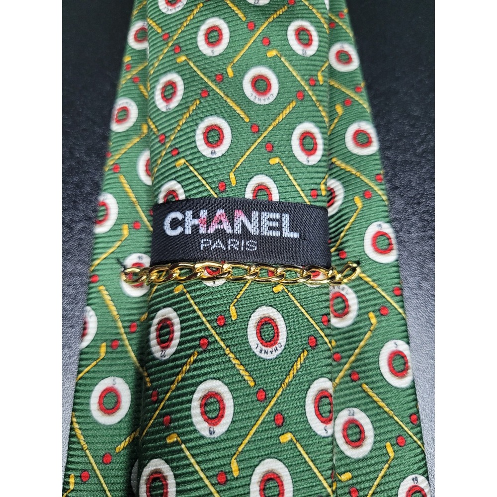 Chanel Men's Necktie Green Golf Novelty Silk 3.75 x 58 Excellent - Picture 3 of 7